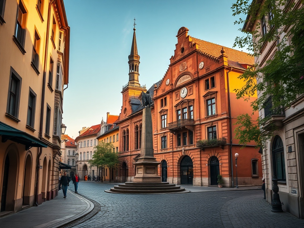 Panorama miasta Piła z widokiem na rzekę i zabytkowe budynki